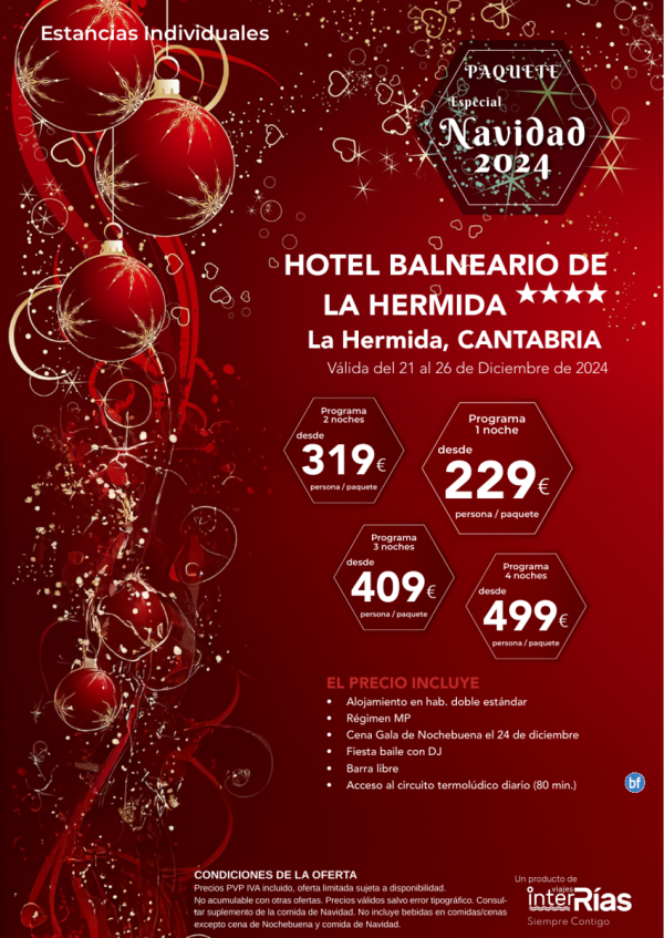 Navidad 2024 Hotel Balneario de la Hermida 4* (La Hermida - Cantabria).- Hoteles para Individuales