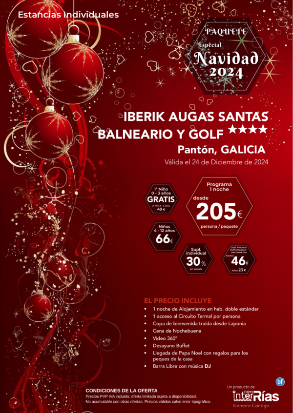 Navidad 2024 Iberik augas Santas Balneario y Golf 4* (Pantn - Galicia).- Hoteles para Individuales