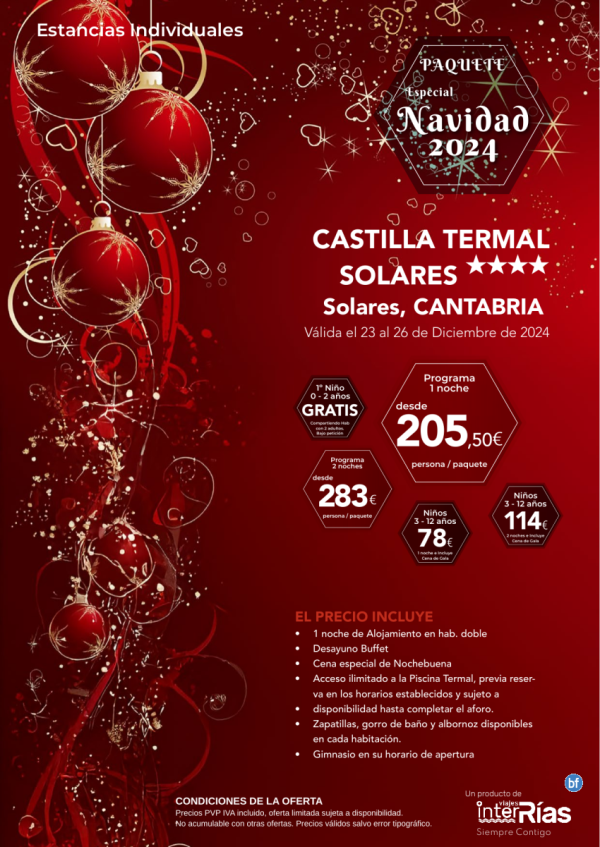 Navidad 2024 Castilla Termal Solares 4* (Solares - Cantabria).- Hoteles para Individuales