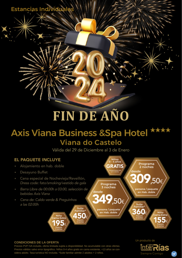 Fin de Ao 2024 Axis Viana Business & Spa Hotel 4* (Viana do Castelo - Portugal).- Hoteles para Individuales