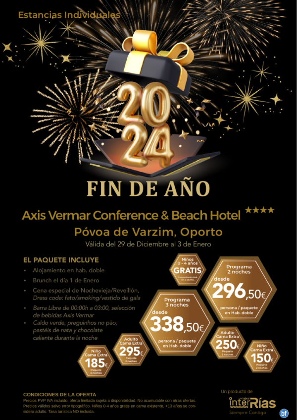 Fin de Ao 2024 Axis Vermar Conference & Beach Hotel 4* (Oporto - Portugal).- Hoteles para Individuales