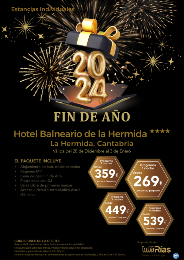 Fin de Ao 2024 Hotel Balneario de la Hermida 4* (La Hermida - Cantabria).- Hoteles para Individuales