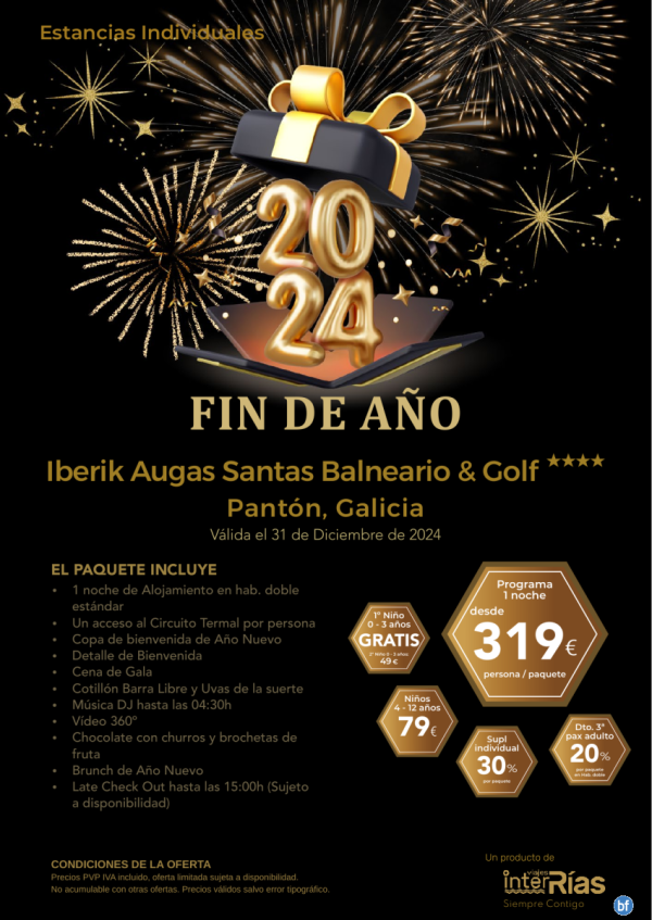 Fin de Ao 2024 Iberik Aguas Santas Balneario & Golf 4* (Pantn - Galicia).- Hoteles para Individuales