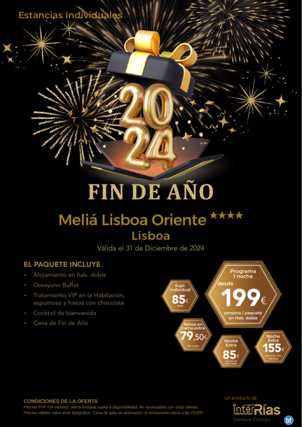 Fin de Ao 2024 Meli Lisboa Oriente 4* (Lisboa - Portugal).- Hoteles para Individuales