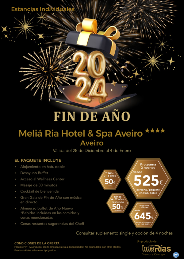 Fin de Ao 2024 Meli Ria Hotel & Spa Aveiro 4* (Aveiro - Portugal).- Hoteles para Individuales