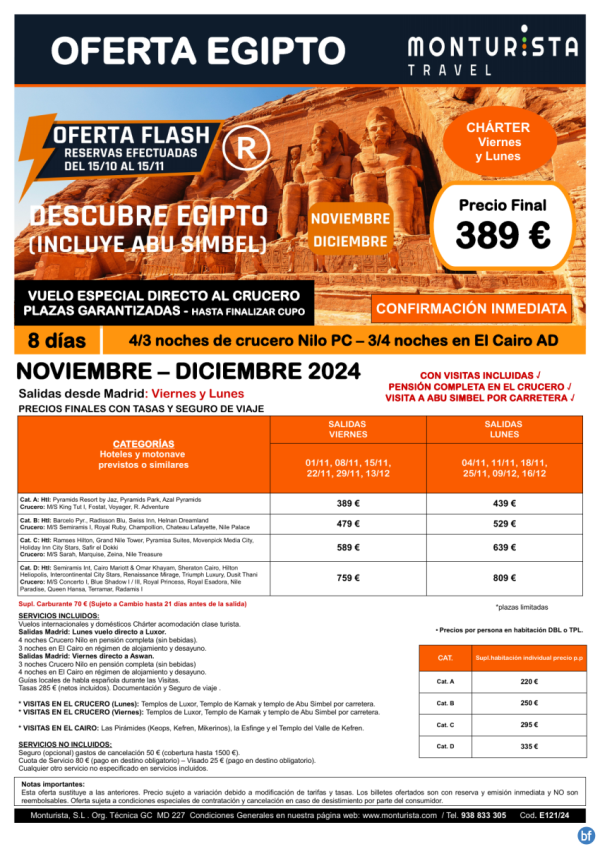 of.Flash-Descubre Egipto(Incluye Abu Simbel)*desde 389 € -salida Mad lun, vie,NOV y DEC,8 das 4/3ncrc+3/4n Cai