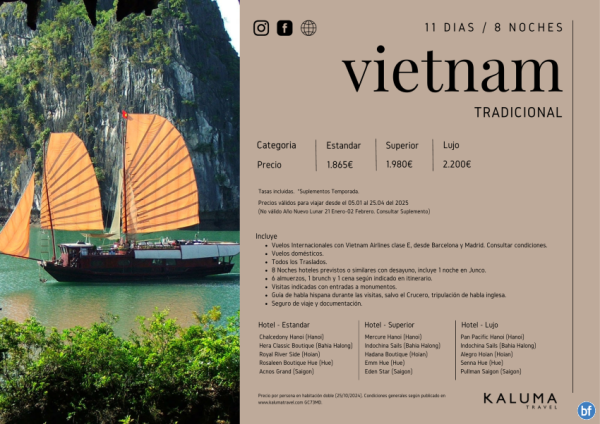 Vietnam Tradicional 11 Das / 8 Noches - Salidas Garantizadas hasta Abril desde 1.865 € 