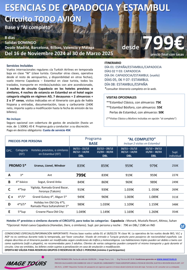 TURQUA hasta Marzo 2025: Esencias de Capadocia y Estambul 8ds *Todo Avin*. Circuito con visitas desde 799 € 