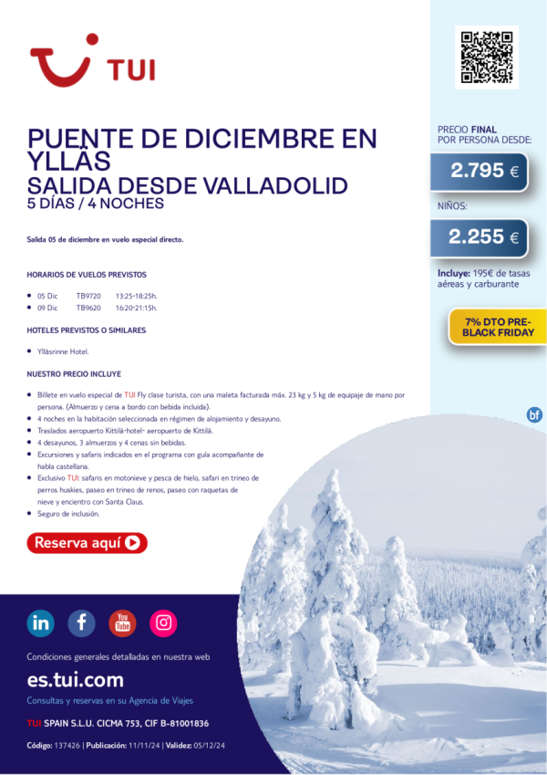 Puente de diciembre en Ylls. 5 d / 4 n. 7% Dto Pre Black Friday. 05 DIC desde Valladolid desde 2.795 € 