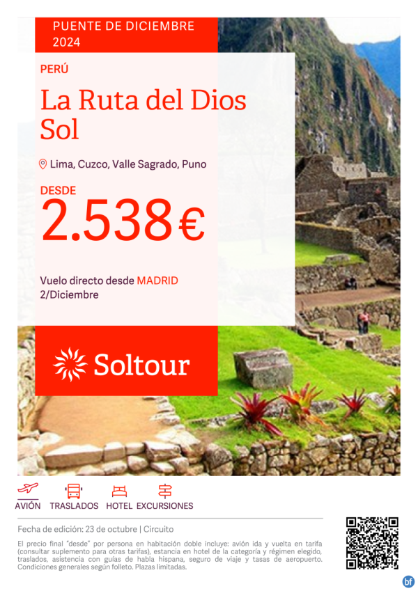 Circuito La Ruta del Dios Sol (Per) desde 2.538 € - Especial Puente de Diciembre - Salida 2 Diciembre desde Madrid