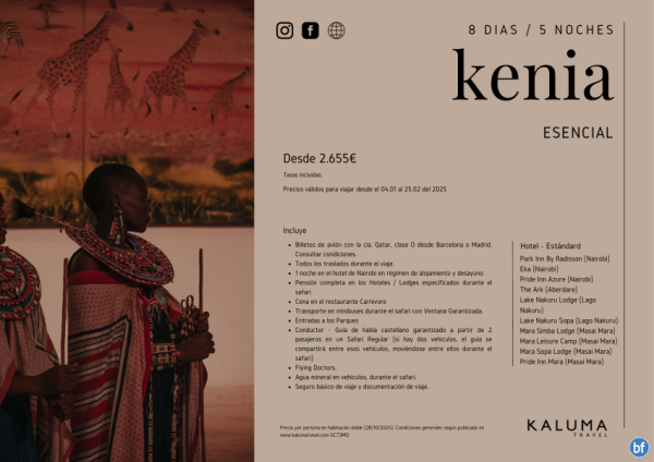 Kenia Esencial 8 Das / 5 Noches Salidas hasta Junio desde 2.505 € 