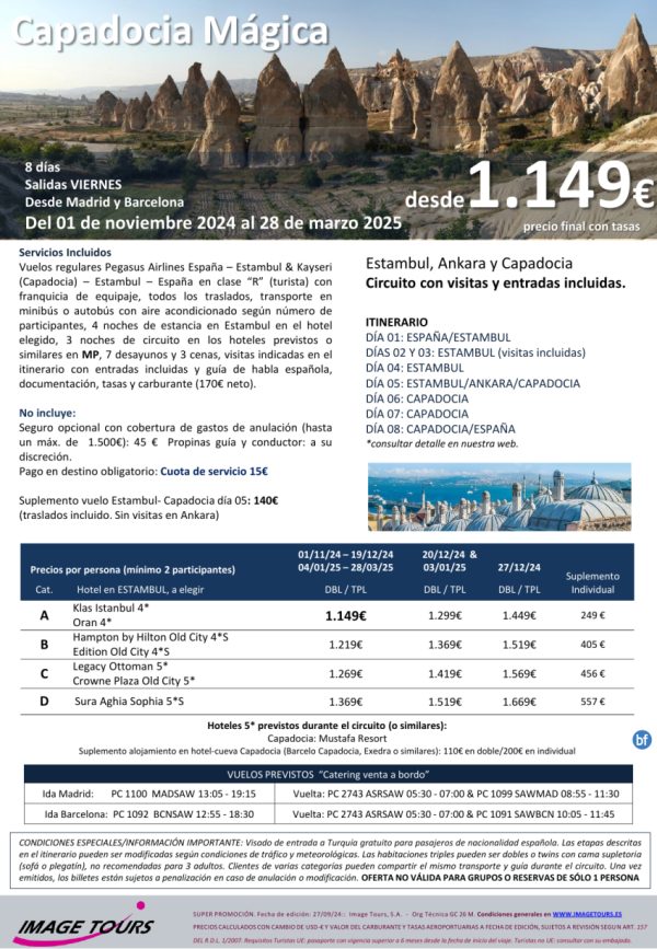 TURQUIA *CUPOS*: Capadocia Mgica y Estambul, salidas noviembre 2024 a marzo 2025, 8 das desde 1.149 € 