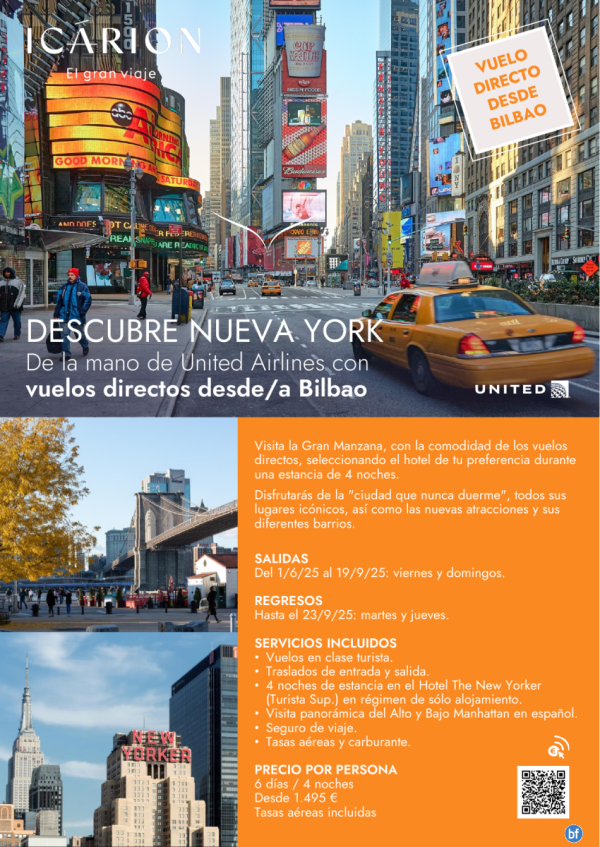 Descubre Nueva York. 4 noches de la mano de United Airlines con vuelo directo desde Bilbao