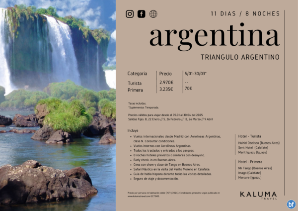 Triangulo Argentino 8 noches - Salidas con *Beneficios Especiales* hasta Junio desde 2.970 € 