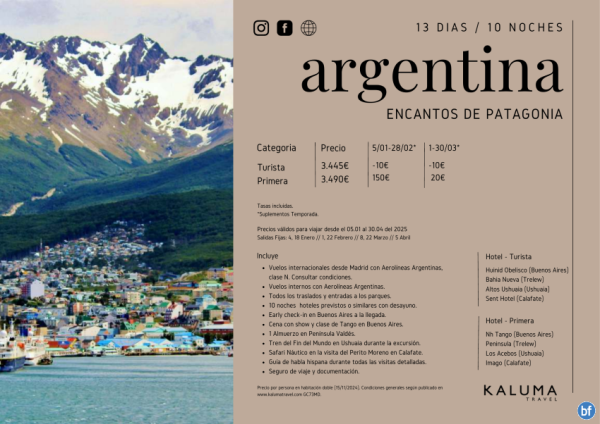 Argentina Encantos de Patagonia 10 noches - Salidas con *Beneficios Especiales* hasta Junio desde 3.435 € 