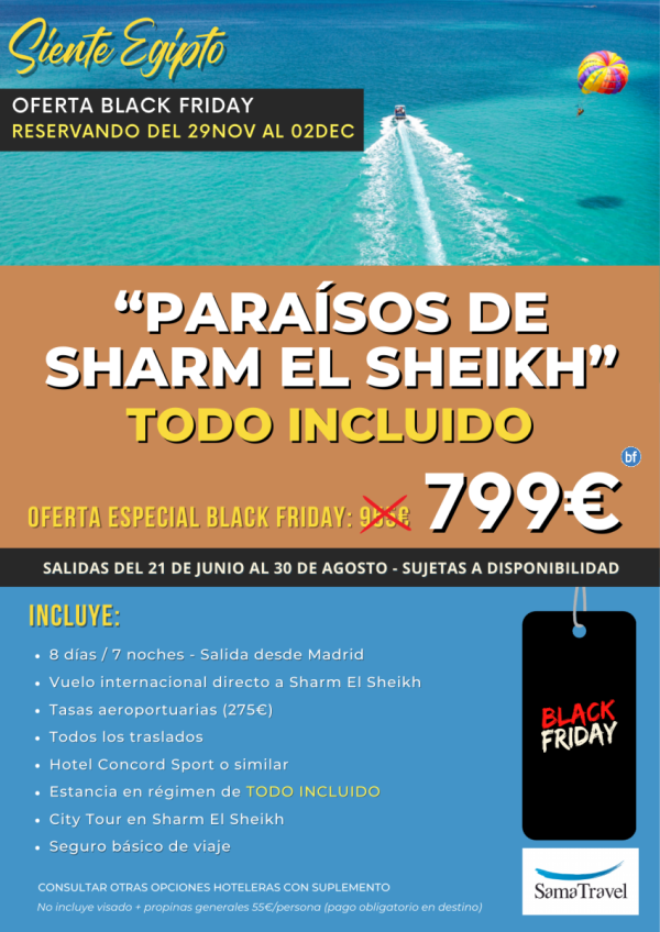 Black Friday: \-Parasos de Sharm El Sheikh T.I\- desde  SLO 799 € !! Reservas slo hasta el 02DEC.