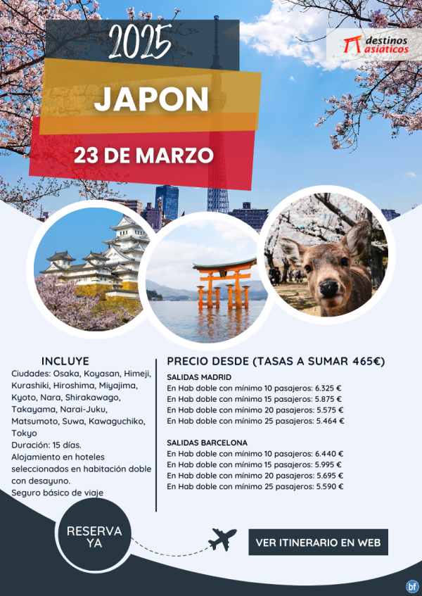 JAPN Salida Especial Floracin de Cerezos. 15 das. Precio desde 4564 € incluidas tasas