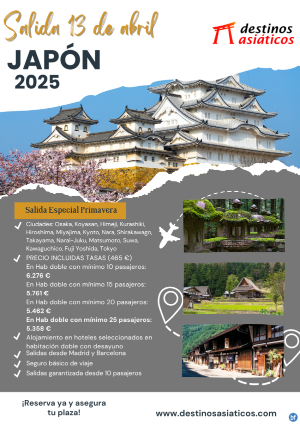 JAPON  Salida Especial Floracin de Cerezos. 13 abril 25. Precio desde 5358 € incluidas tasas