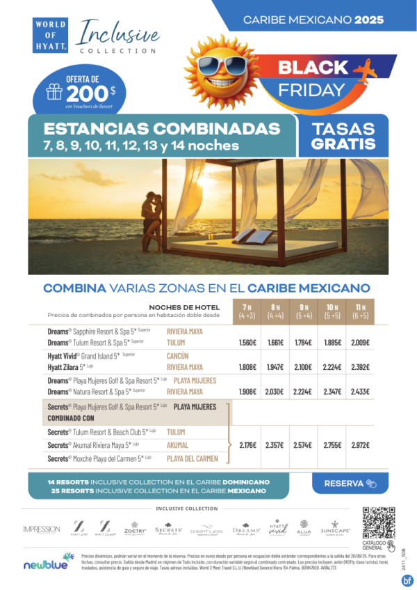 Black Friday Mxico. Combina varias zonas de 7 a 11 noches desde 1.560 € -Tasas Gratis y 200$ en cupones resort