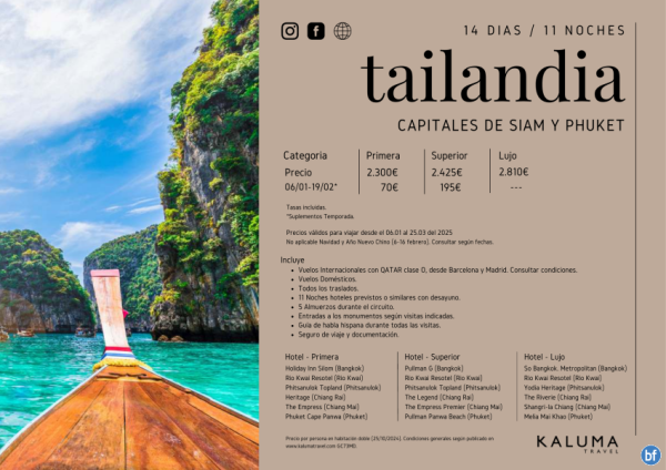 Tailandia Capitales de Siam y Playas de Phuket 14 Das / 11 Noches - hasta Marzo desde 2.185 € 