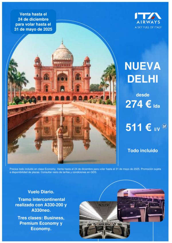 Nueva Delhi con ITA Airways desde 274 € 