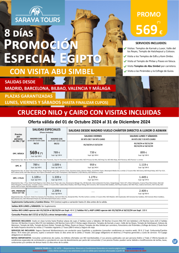 *** Black Friday *** Promo Egipto con Abu Simbel 8das. Desde 499 € 