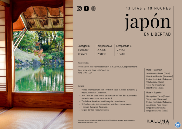 Japn en Libertad 13 das / 10 noches - Salidas hasta Marzo desde 2.730 € 