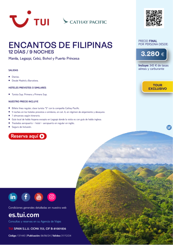 Encantos de Filipinas. 12 das / 9 noches. Vuelos con CX. Tour Exclusivo. Salidas desde MAD y BCN desde 3.280 € 