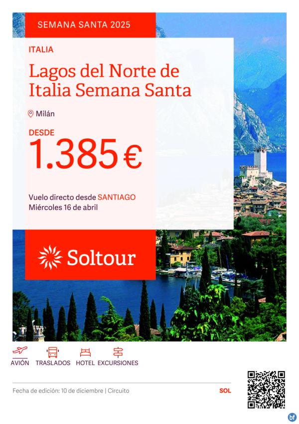 Lagos del Norte de Italia - Especial Semana Santa, salida 16 Abril desde Santiago