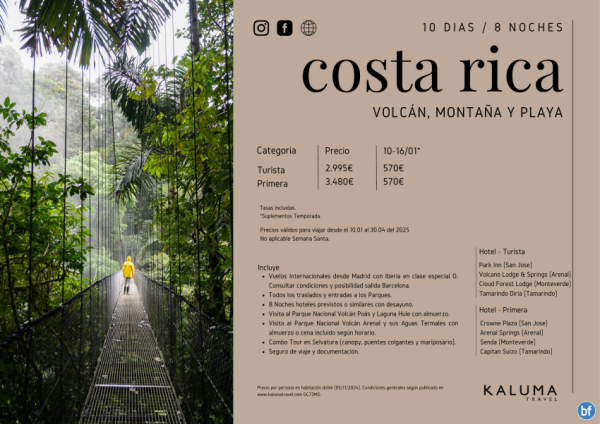 Costa Rica Volcn, Montaa y Playa 8 noches - Salidas Garantizadas hasta Junio desde 2.890 € 