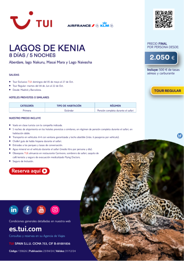 Lagos de Kenia. 8 das / 5 noches. Vuelos con AF y KL. Desde MAD y BCN desde 2.050 € 