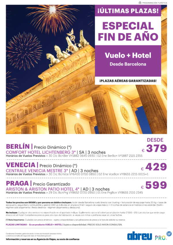 Fin de Ao Berlin, Venecia y Praga desde Barcelona 3 noches con avion desde 379 € 