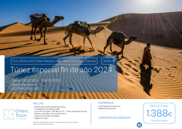 Tnez. Circuito especial fin de ao 2024. ltimas plazas, salida 29 Dic desde Bcn, confirmacin inmediata