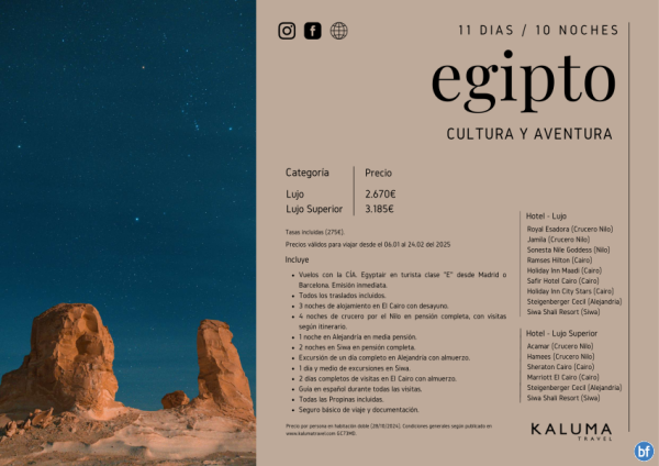 Egipto Cultura y Aventura 10 noches -  Salidas desde Barcelona y Madrid hasta Abril desde 2.670 € 