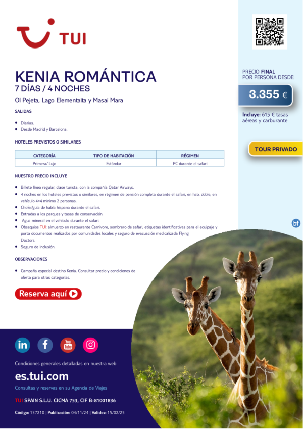 Kenia Romntica. 7 das / 4 noches. Tour Privado. Salidas diarias desde MAD y BCN desde 3.355 € 