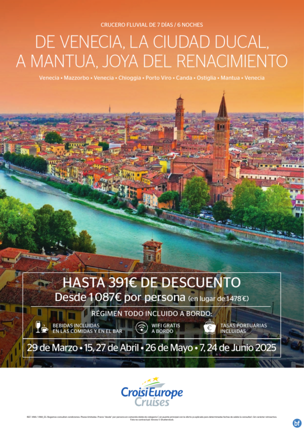 Hasta 391 € DESCUENTO - crucero fluvial de Venecia a Mantua - 7 das - rgimen Todo Incluido - de marzo a junio