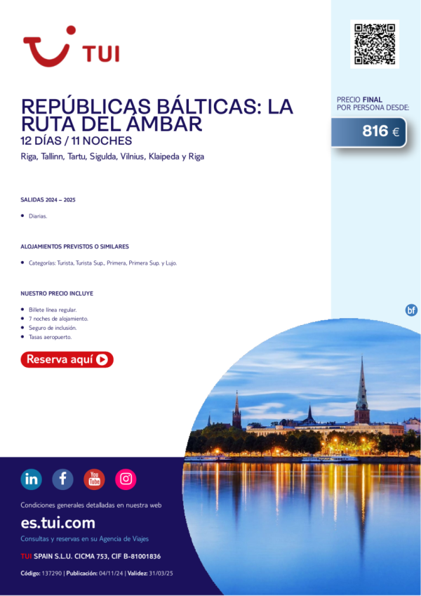 Repblicas Blticas: La ruta del mbar. 12 das / 11 noches. Salidas diarias desde 816 € 