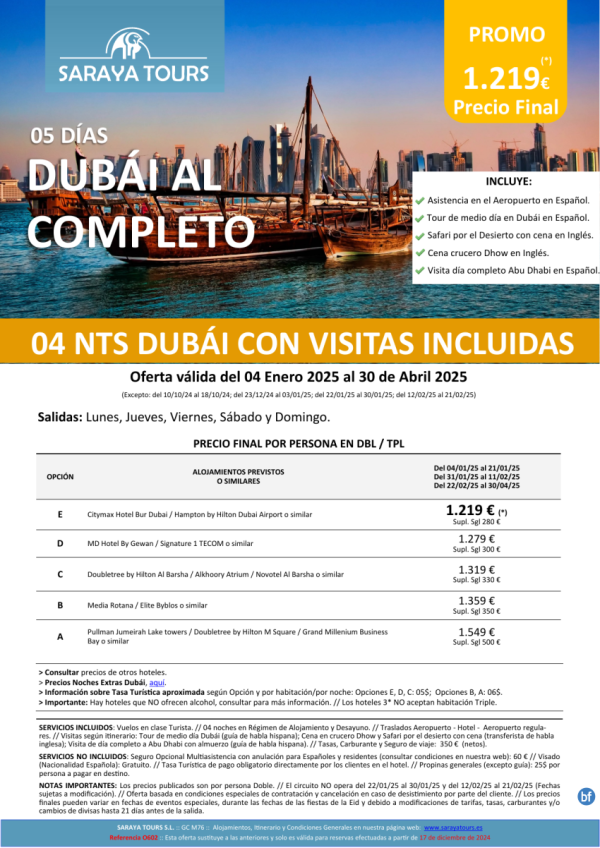 Promo! Dubai al Completo y Abu Dhabi 5 das con Hotel, Traslados y Visitas Incluidas dsd 1049 € hasta Abril 26