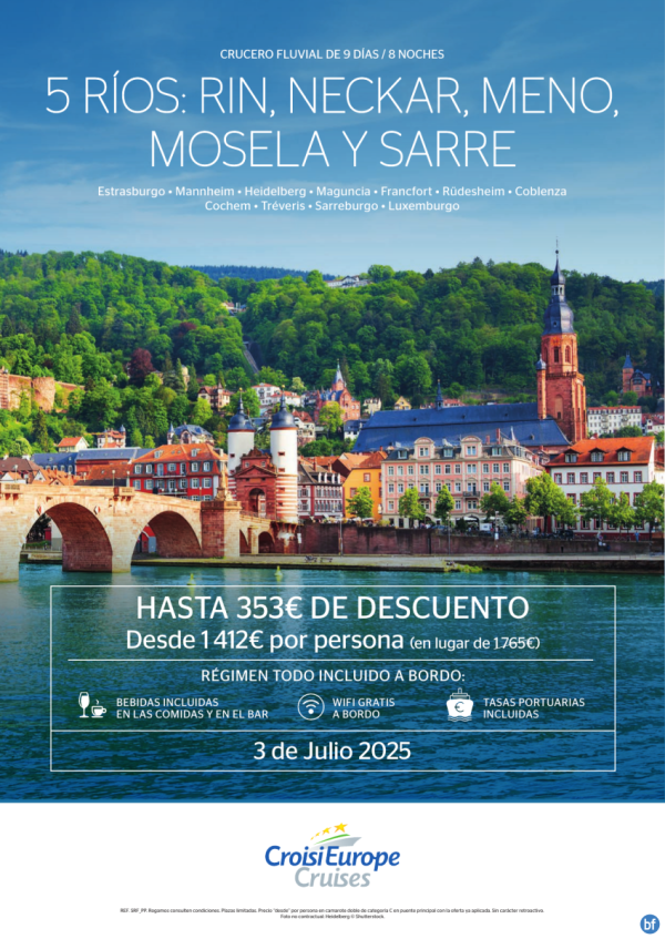 hasta 353 € DESCUENTO - crucero fluvial Rin, Neckar, Meno, Mosela y Sarre - 9 das - rg. Todo incluido - 03/07