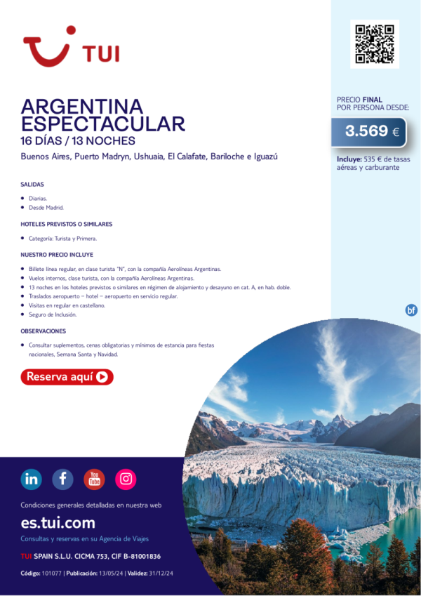 Argentina Espectacular.  16 das / 13 noches. Salidas diarias desde MAD desde 3.569 € 