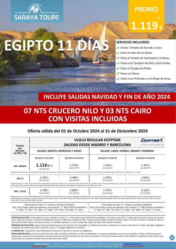 Egipto 11 das. Salidas Mad y Bcn *Crucero 7 noches y Cairo con Visitas Incluidas* desde 1089 € hasta sept 25