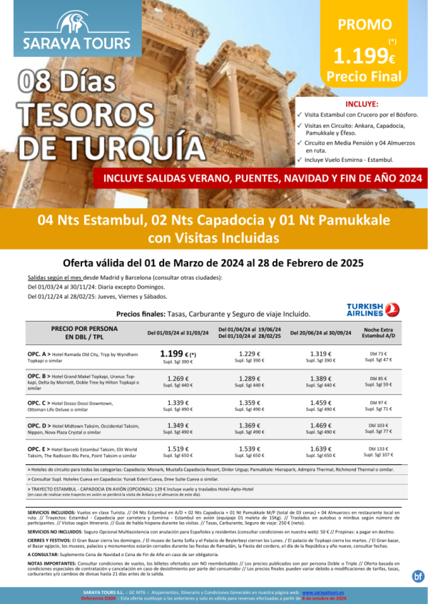 Tesoros de Turqua 8 das: Estambul, Capadocia y Pamukkale con Visitas Incluidas hasta Feb2026