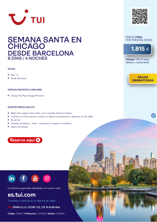 Semana Santa en Chicago. 6 d / 4 n. Semana Santa. Salida Garantizada 13 ABR desde BCN desde 1.815 € 