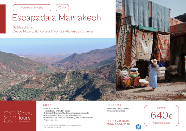 Escapada a Marrakech. Estancia 05 das con vuelos y 02 excursiones