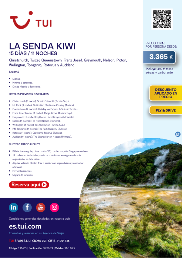 Nueva Zelanda. La Senda Kiwi. 15 das / 11 noches. Fly & Drive. Salidas diarias desde MAD y BCN desde 3.365 € 