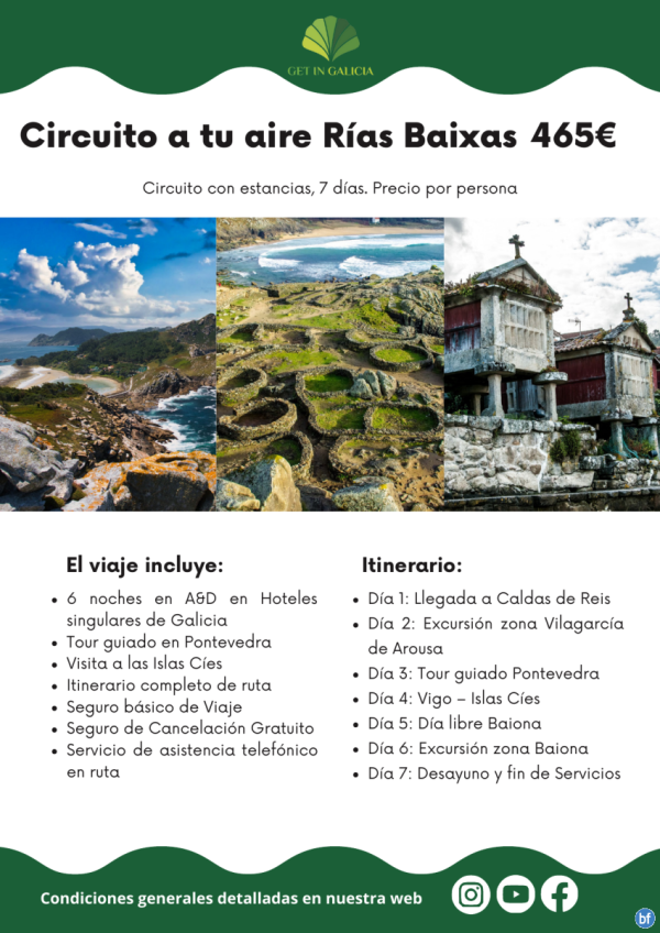 Circuito a tu aire Ras Baixas - Hoteles. En coche propio o de alquiler. 7 das/6 noches en A&D. 465 € 