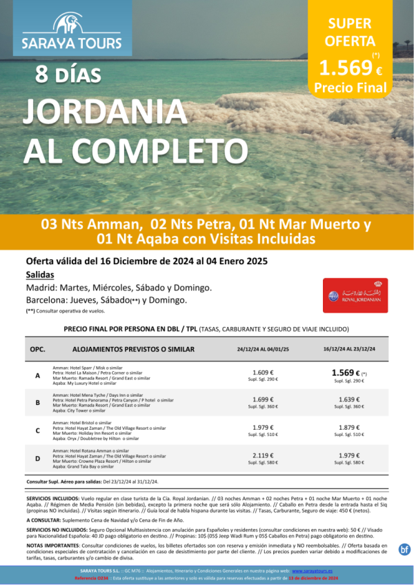 Promo! Jordania al Completo 8 das: Amman, Petra, Mar Muerto y Aqaba con Visitas Incluidas hasta Feb 26