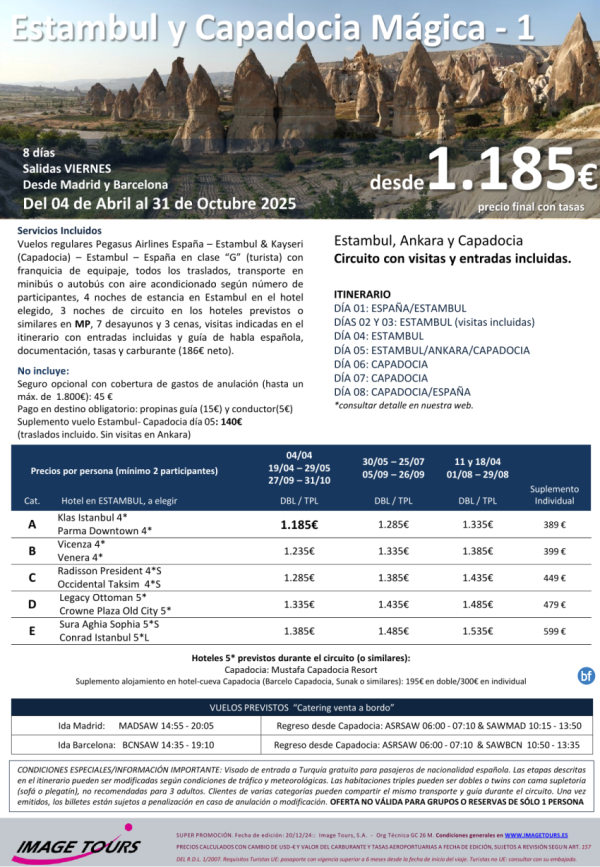 Estambul y Capadocia Mgica, verano 2025. Circuito avin con todas las visitas, 8 das 4*/5* desde 1.185 € 