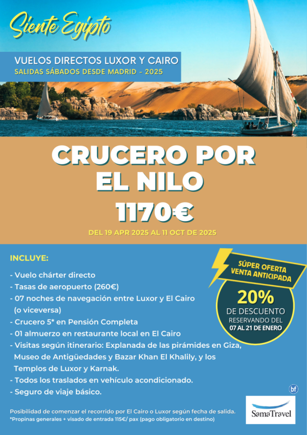 \-Crucero por el Nilo\- 7 noches crucero [chrter directo MAD-LXR/CAI] Reservando del 07/01 al 21/01 - DTO 20%