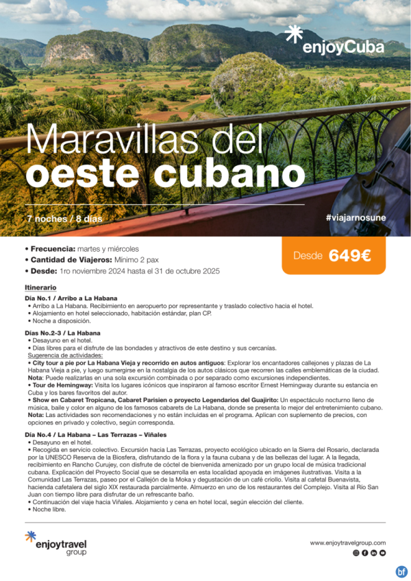 Maravillas del oeste cubano por 7 noches desde 649 € 